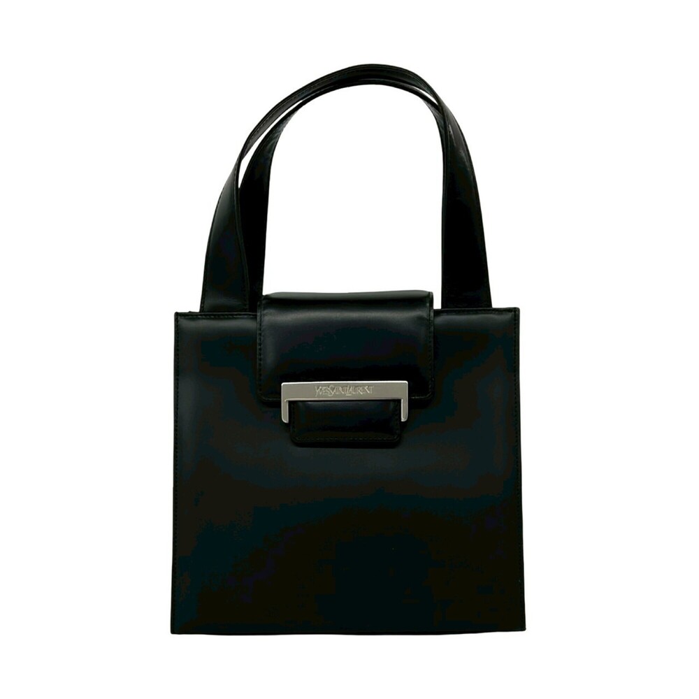 YVES SAINT LAURENT Vintage Logo Hardware Leather Handbag Mini Tote Bag Black ...